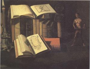 Sebastian Stoskopff Still Life with Books Candle and Bronze Statue (mk05) oil painting image